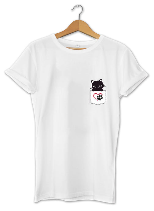 T-shirt cool et original chat poche pocket cat félin tee shirt So Custom