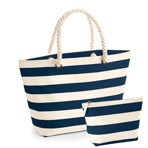 Ensemble Sac de plage et pochette marinière resistant naturel bleu marine