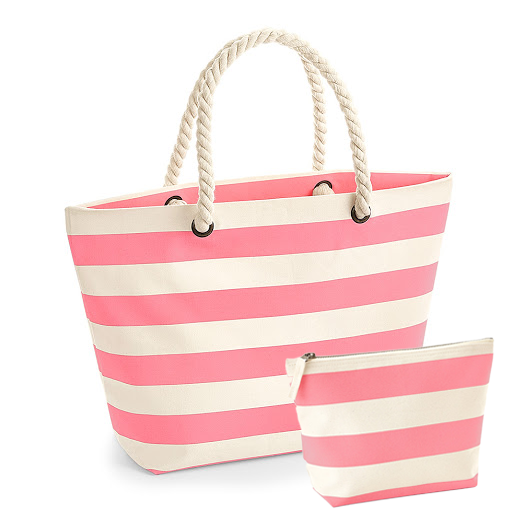 Ensemble sac de plage marinière resistant naturel rose