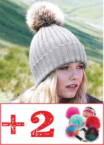 Kit Bonnet Unisex Gris à Pompon interchangeable