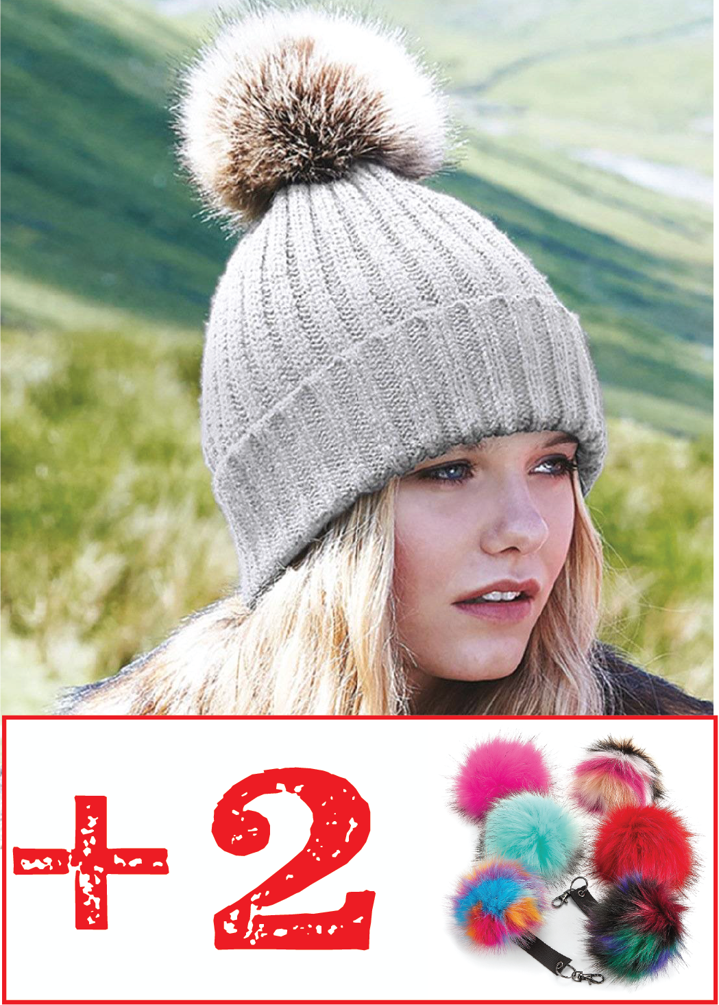 Kit Bonnet Unisex Gris à Pompon interchangeable