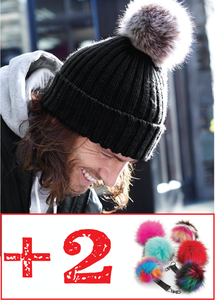 Kit Bonnet Unisex Noir à Pompon interchangeable