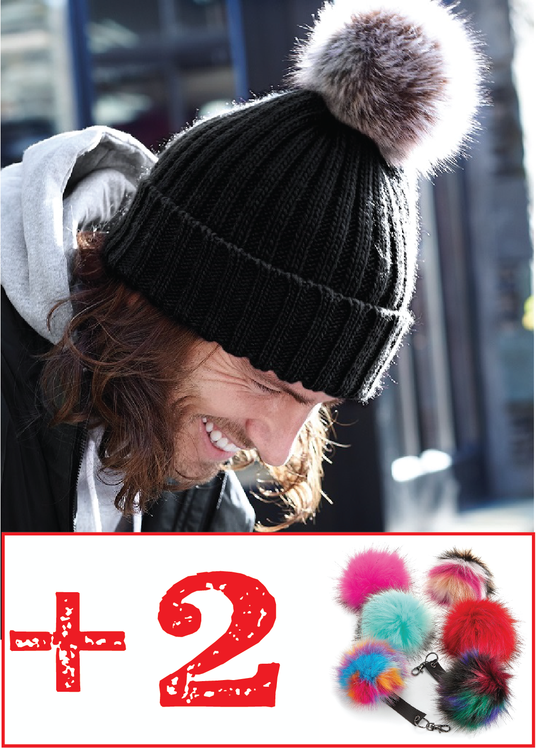 Kit Bonnet Unisex Noir à Pompon interchangeable