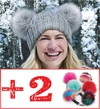 Kit Bonnet Femme Gris à double Pompon interchangeable