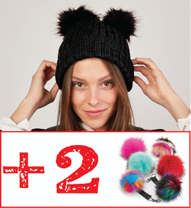 Kit Bonnet Femme Noir à double Pompon interchangeable