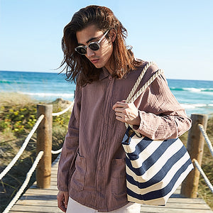 Sac de plage marinière resistant naturel bleu marine